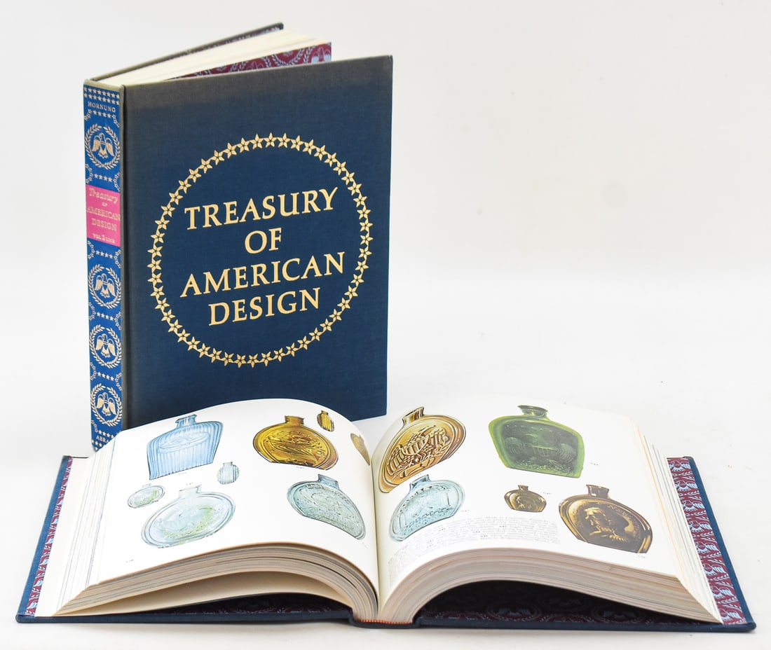 CLARENCE HORNUNG "TREASURY OF AMERICAN DESIGN" TWO-VOLUME SET: A 1973 Clarence P. Hornung "Treasury of American Design" in two-volumes published by Harry N. Abrahams and was from the library of __, president of the Texas lawyer's association in the 1980s-1990s.