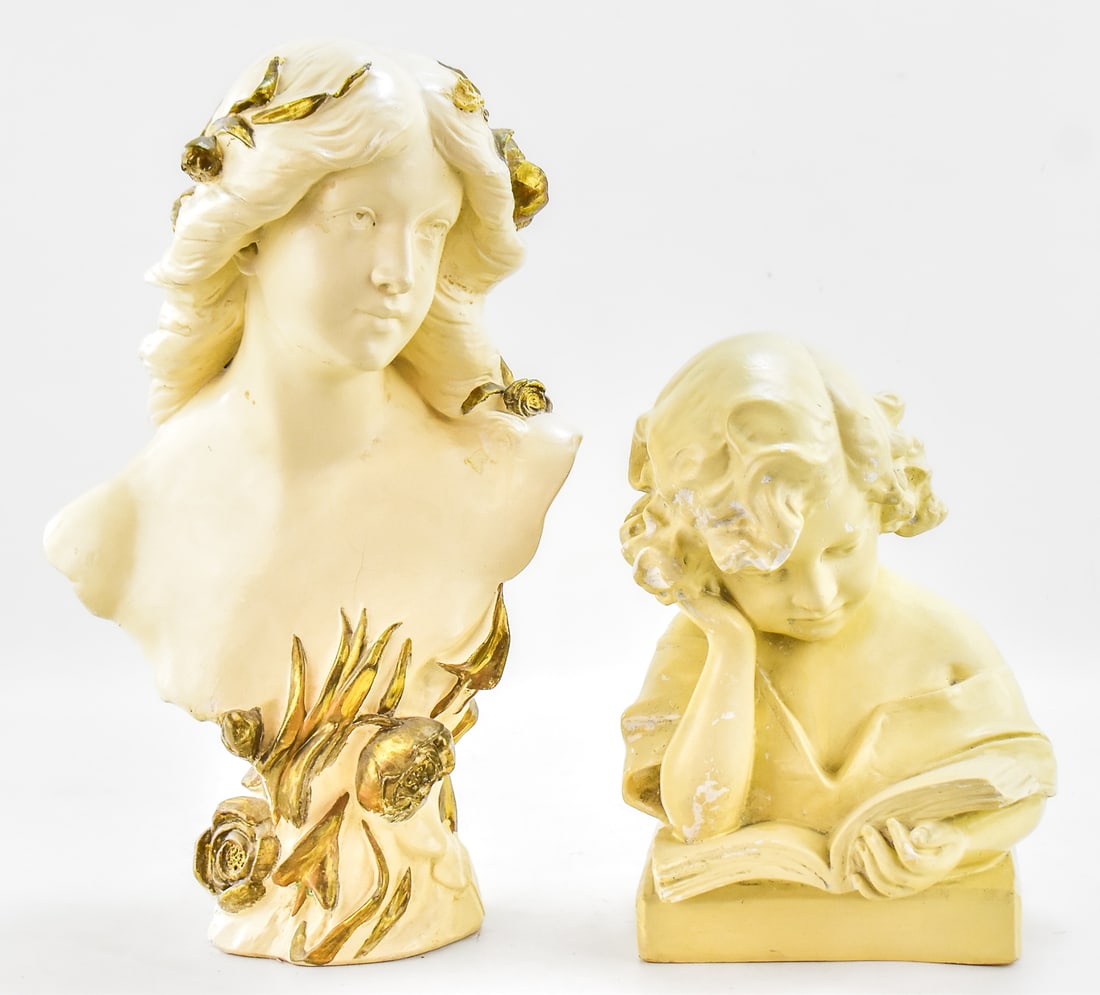 PAINTED PLASTER SCULPTURES, "GIRL READING A BOOK" & "FLORA" (1 of 3)