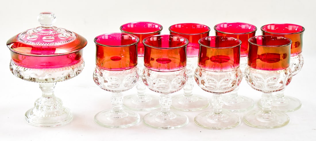 TIFFIN "KING'S CROWN" GOBLETS & CANDY DISH (1 of 4)