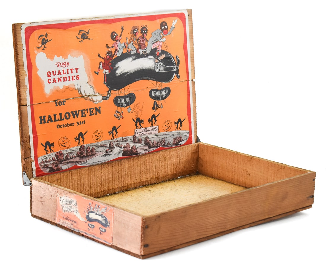 PUG'S "ZE JUMBO" JELLY BEANS HALLOWEEN CANDY BOX: This box would hold 20 pounds of jelly beans on a store counter for seasonal candy sales. Ze Jumbo jelly beans were a product of Candy Products Co. in Portland, Oregon only being manufactured between