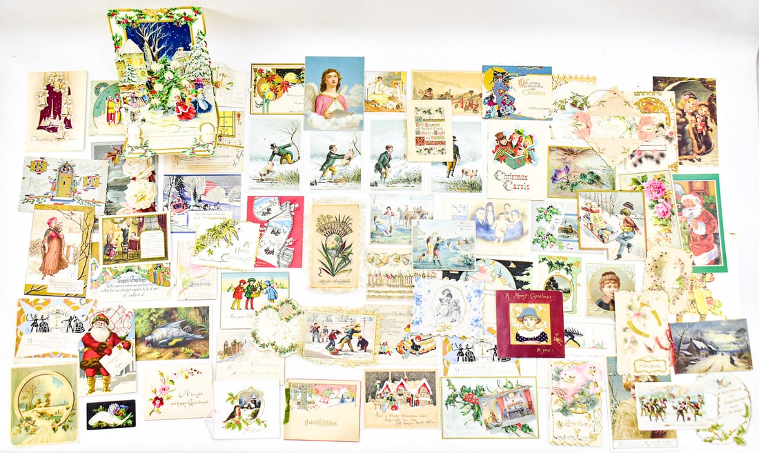 ASSORTMENT OF APPROXIMATELY 69 ANTIQUE CHRISTMAS CARDS (1 of 5)