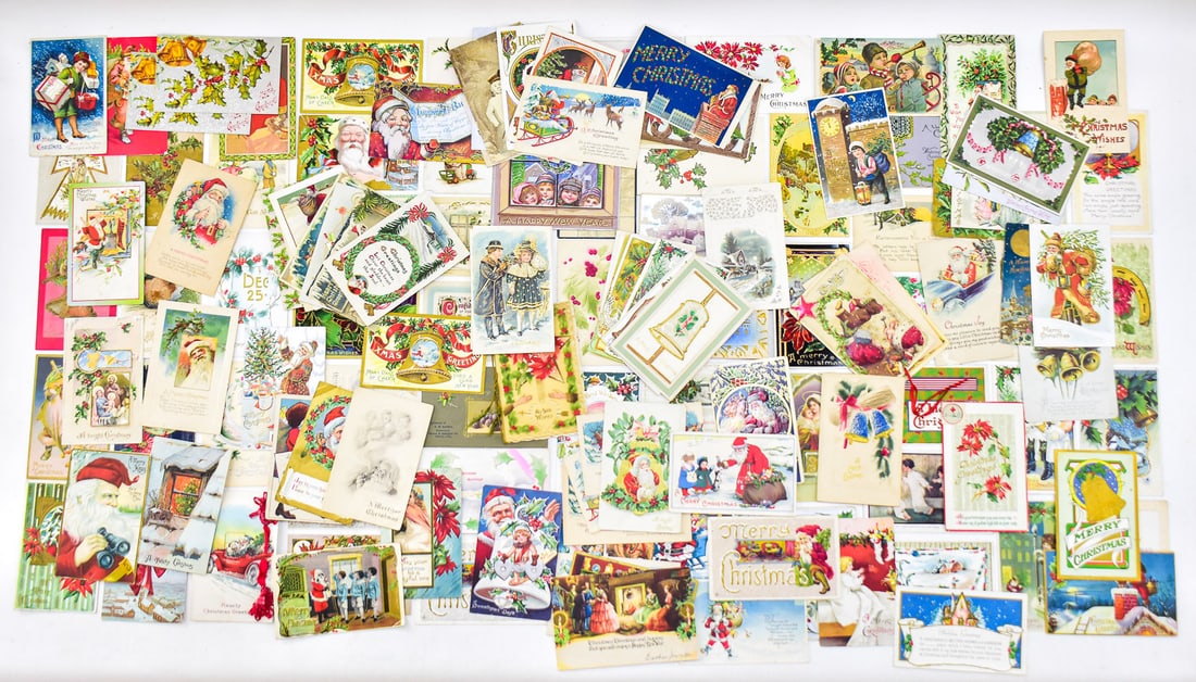 ASSORTMENT OF APPROXIMATELY 140 EARLY 20TH CENTURY CHRISTMAS POSTCARDS: An assortment of approximately 140 Christmas postcards, some never filled out, dating to the early 20th century. Each postcard measures approximately 3.5" H x 5.5" W.