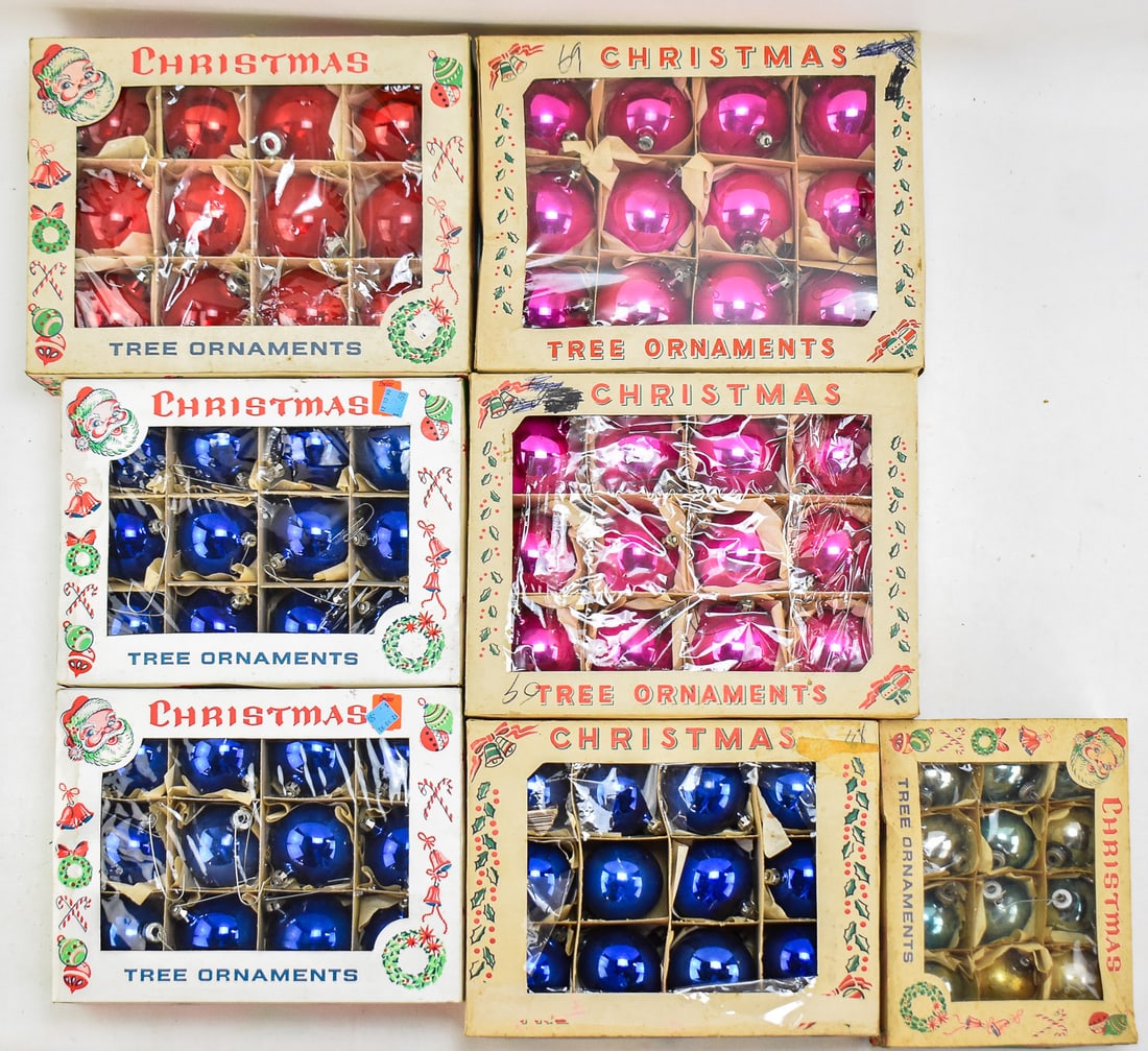 MID CENTURY MODERN PINK & BLUE MECURY GLASS CHRISTMAS ORNAMENTS (1 of 2)