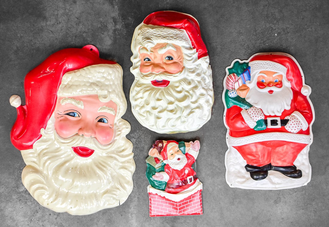 4 SANTA CLAUS PLASTIC MOLDED WALL DECORATIONS: L. A. GOODMAN, PEERLESS (1 of 1)