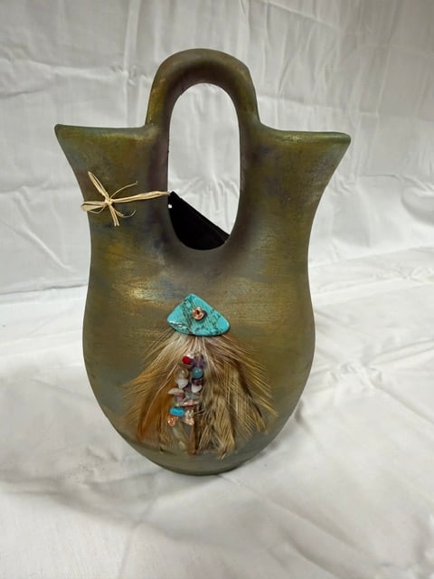 Signed Wedding Vase: Signed Raku pottery wedding vase by Jeremy Diller: 8"X5"