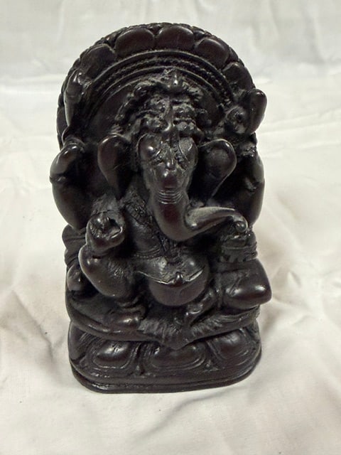 Japanese Sculpture: Dark stone carved sculpture of Lord Gamesha: 4"X2"