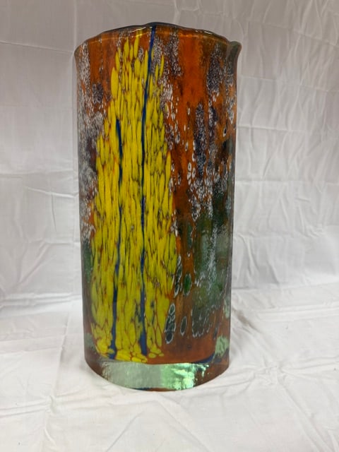 Ceramic Vase: Ceramic vase with multicolored glaze. Certificate of Originality M Nosek