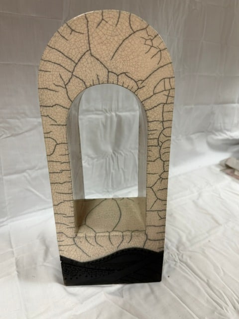 Stone or Ceramic Arch: Tessellated stone or ceramic arch with geometric crackle pattern: 13 3/4" X 5.5"