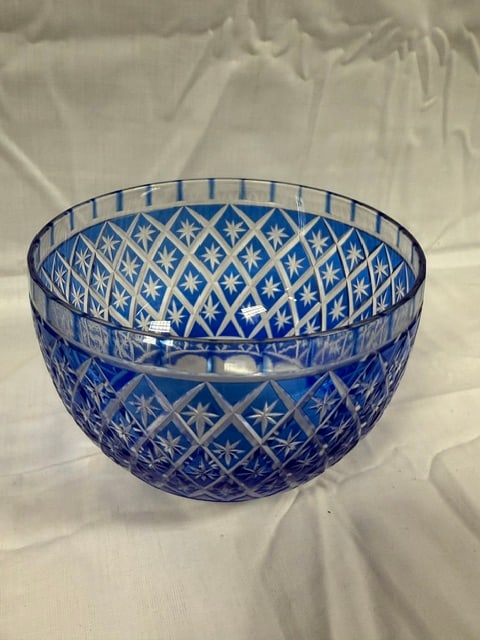 Japanese Glass Bowl: Japanese Edo Kiriko cut to clear glass bowl; 4"W X 3"H