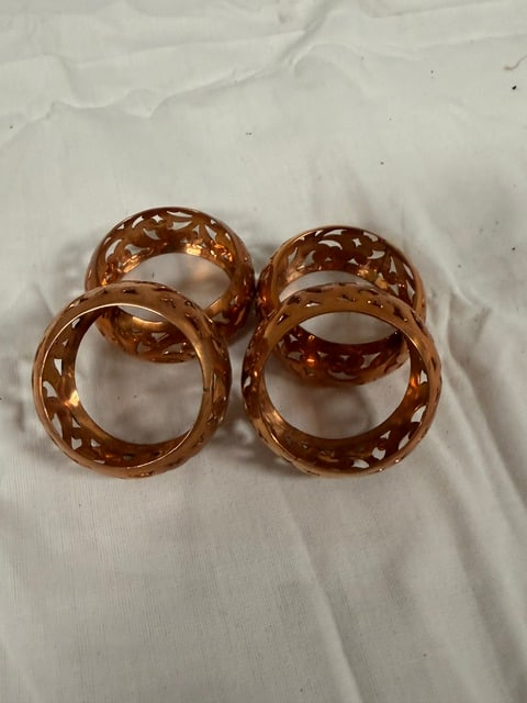 Copper Napkin Rings: Set of 4 (100% copper) napkin rings with pierced lattice design