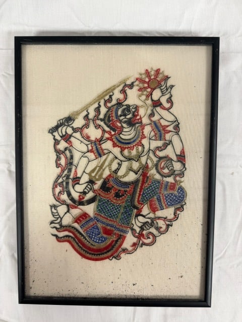 Tahi temple Kimono: Tahi temple rubbing on rice paper depicting a Ramakien character