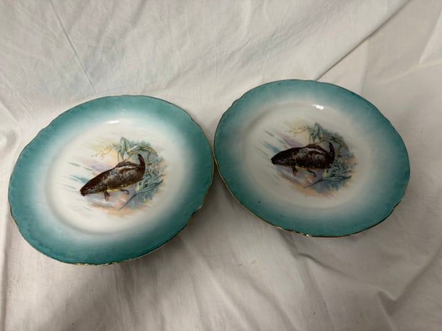 Porcelain Fish Plate: Porcelain fish plate with hand-painted fish decoration by Victoria Carlsbad Austria (set of 2)