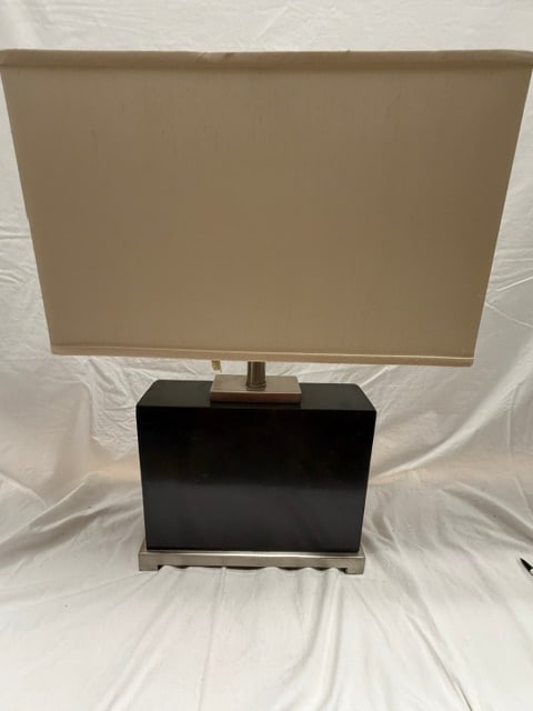 Modern Table Lamp: Modern table lamp with lacquered metal (heavy) base and chrome accents (approx 15 lbs weight)
