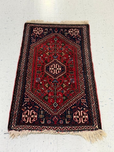 Hand-Knotted Wool Persian Abadeh: Hand-knotted wool Persian Abadeh rug with geometric medallion design