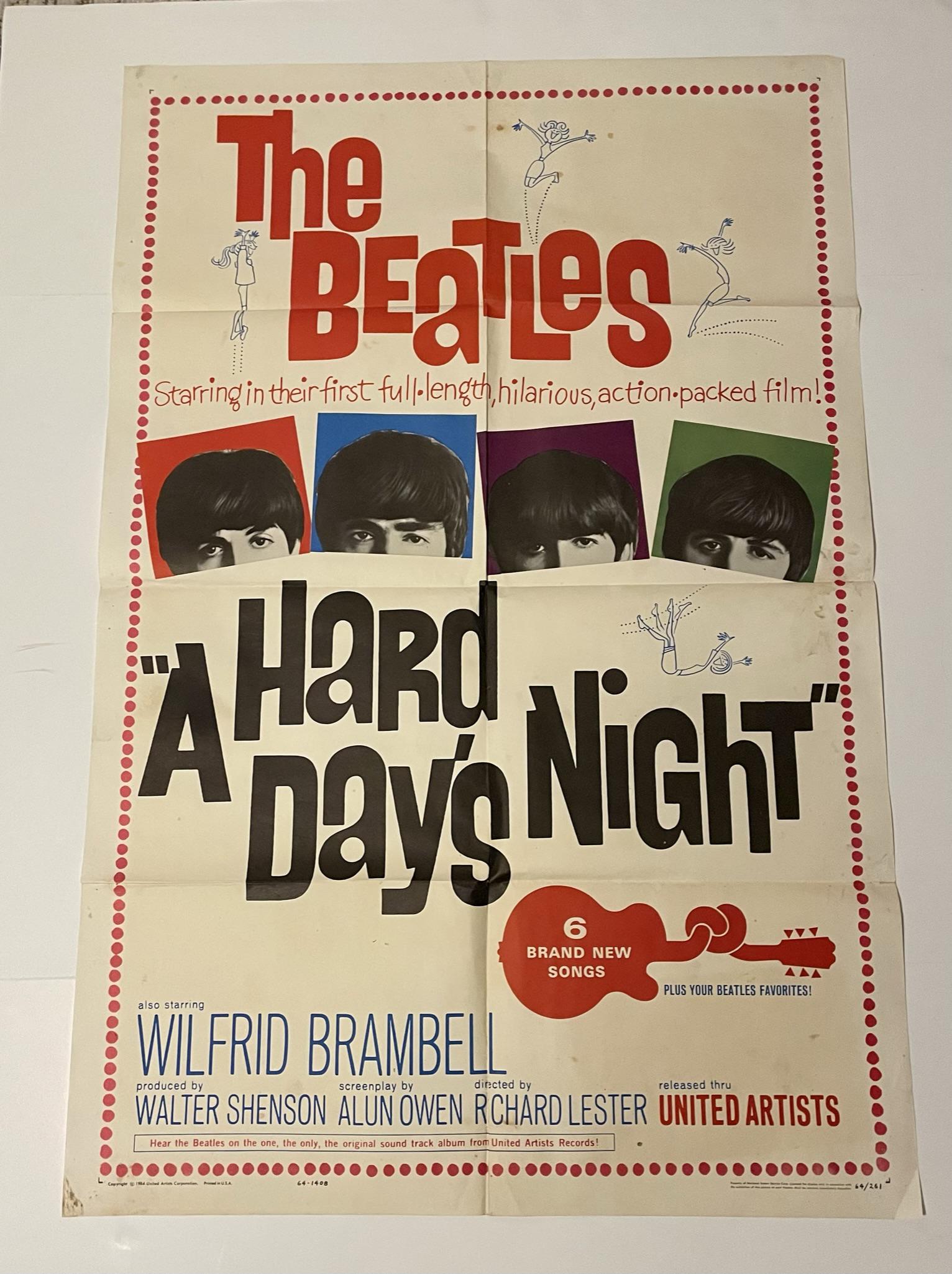 Original The Beatles A Hard Day's Night One Sheet Movie Poster (1 of 5)
