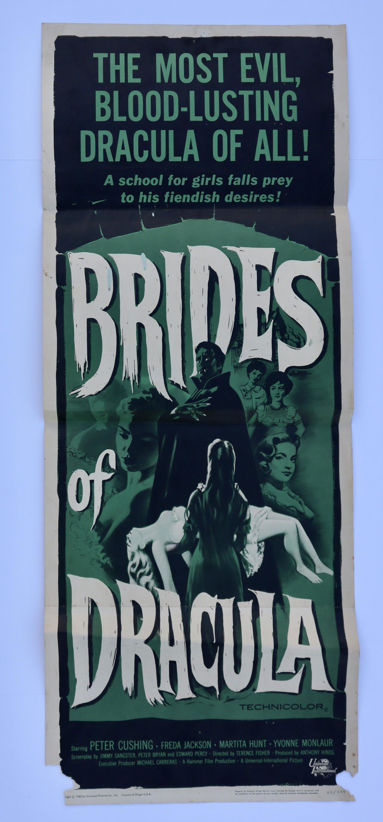 Original  Brides of Dracula Movie Insert Poster (1 of 3)