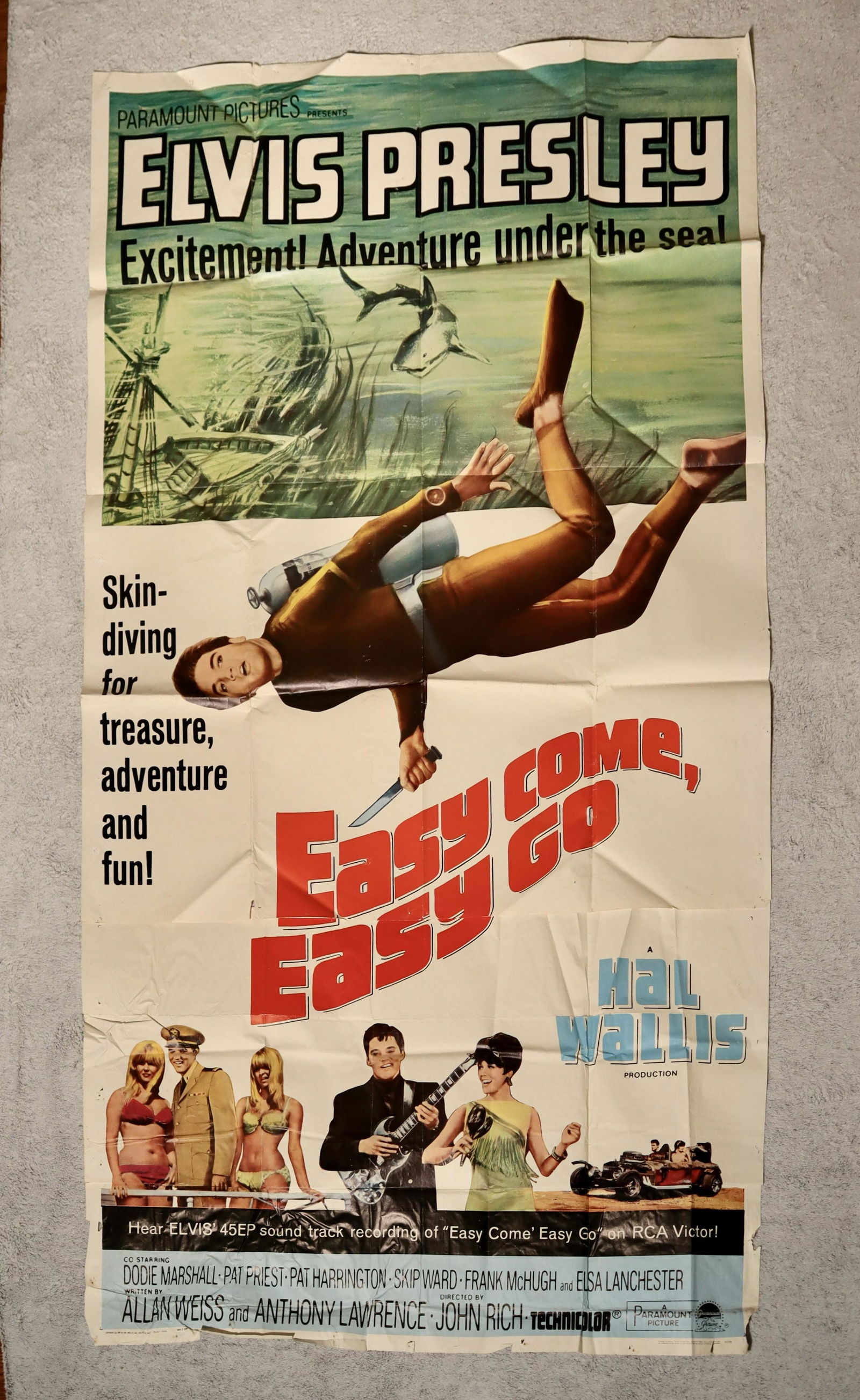 Original Easy Come, Easy Go Elvis Three Sheet Movie Poster (1 of 1)