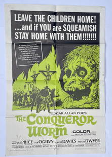 Original The Conqueror Worm One Sheet Movie Poster: The Conqueror Worm - American International, 1968 Folded, One Sheet 27 X 41 . Horror.Starring Vincent Price, Ian Ogilvy, Rupert Davies, Hilary Heath, Robert Russell, Nicky Henson, Maggie Kimberly, Pau