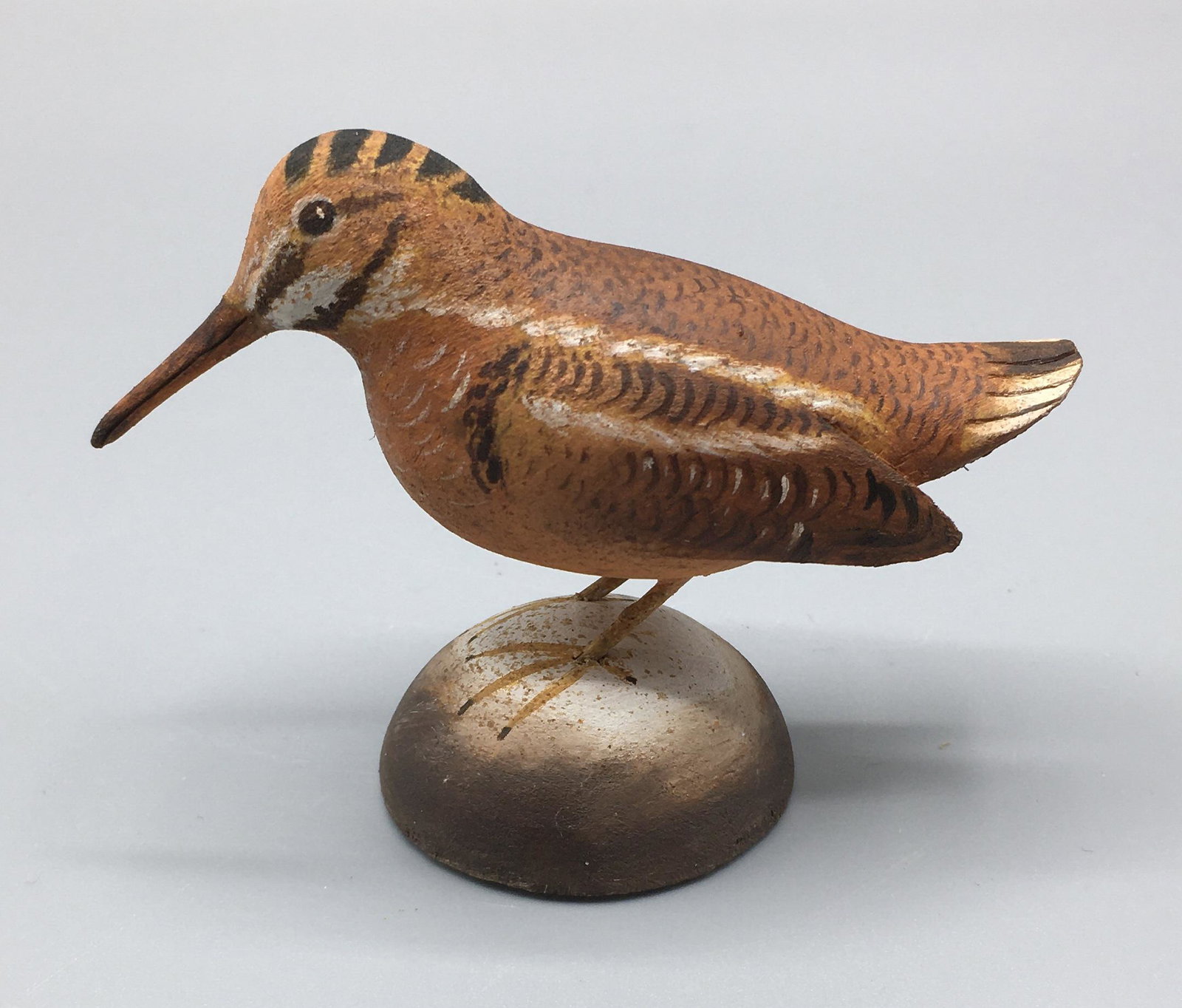Miniature Woodcock by Roger Mitchell: A 3 1/2 inch miniature Woocock by Ward Foundation ribbon recipient Roger Mitchell of Kingston, MA. In original paint with minimal wear.