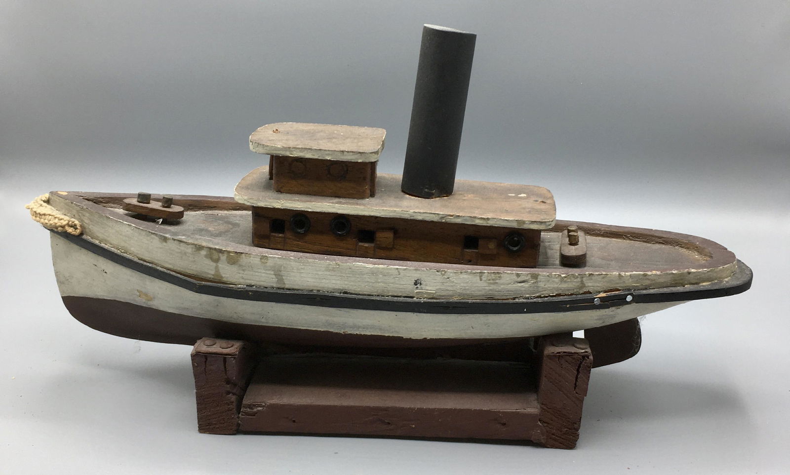 Tug Boat Ship Model: A 14 inch tug boat ship model. As found condition
