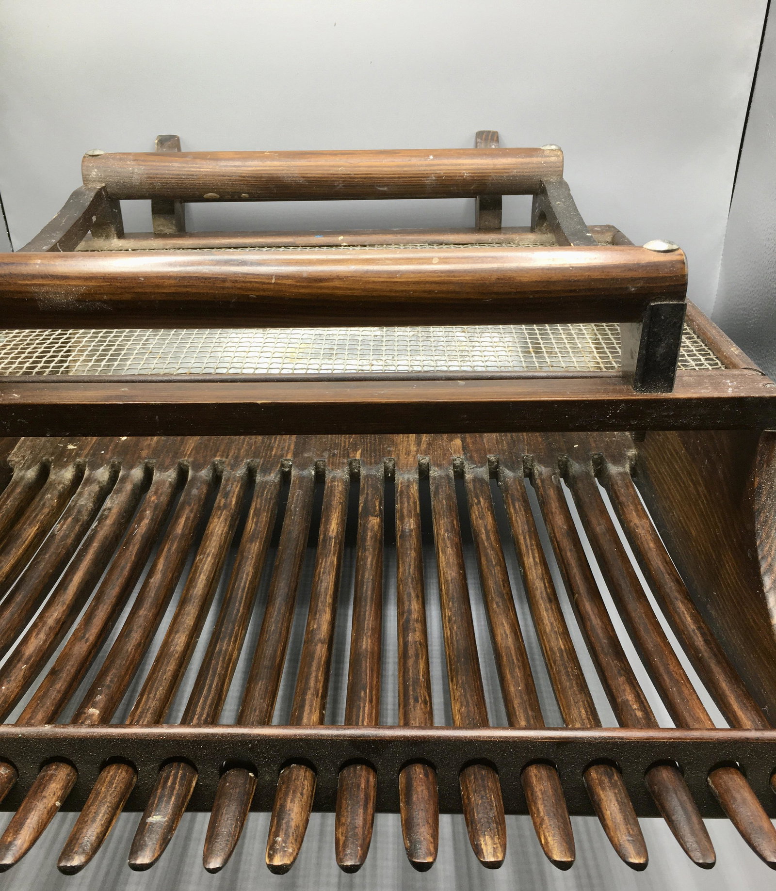 Cranberry Scoop Magazine Rack: A vintage 22 1/2 by 8 1/2 by 17 1/2 inch magazine rack by Jack Morey, Plymouth, MA