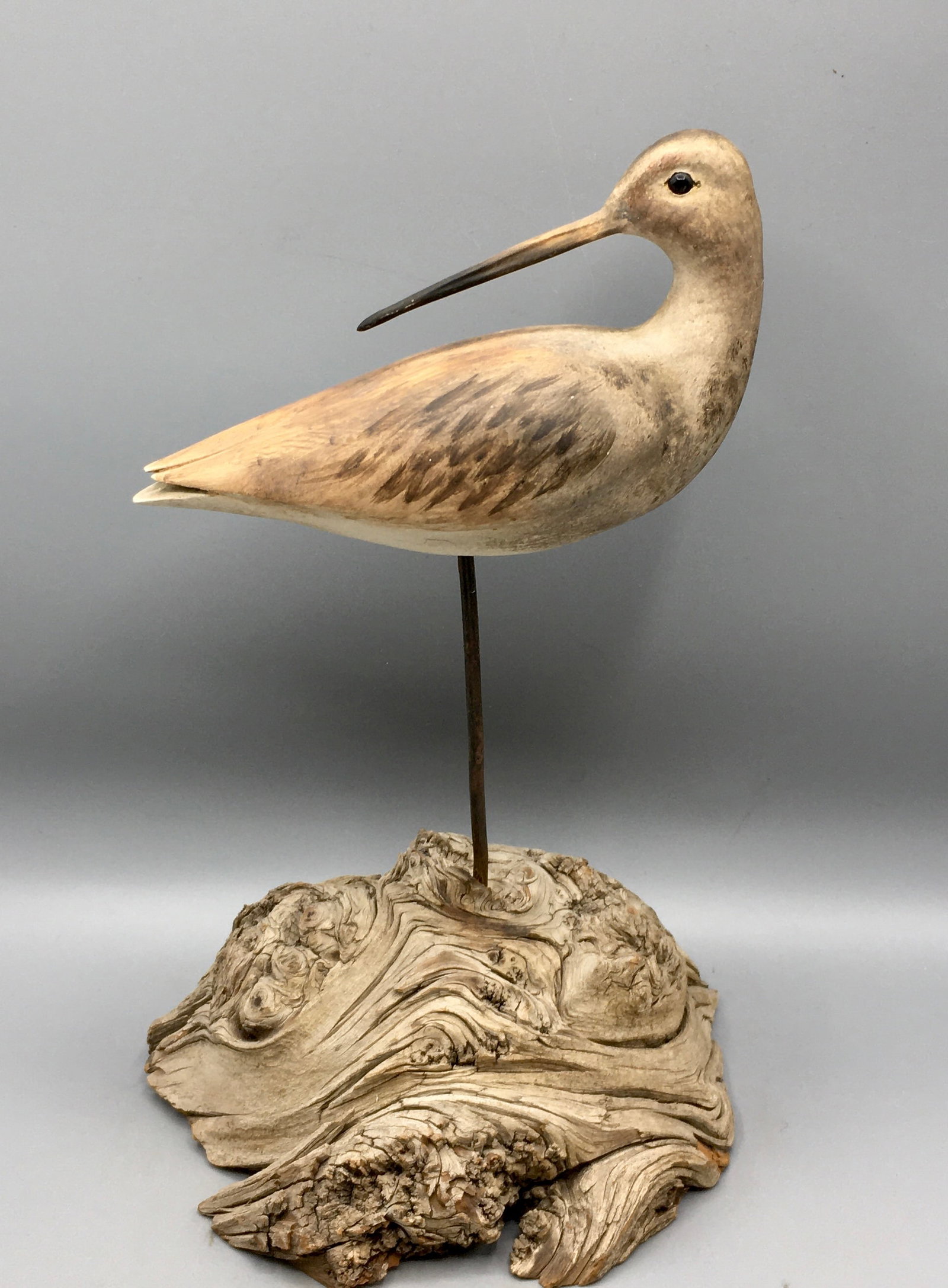 A Turned Head Sandpiper by R.C. Virelli: A 6 3/4 inch turned head Sandpiper by R.C. Virelli, signed and branded on the underside of the bird by the maker. A carving of exceptional quality. Original paint with minimal wear.