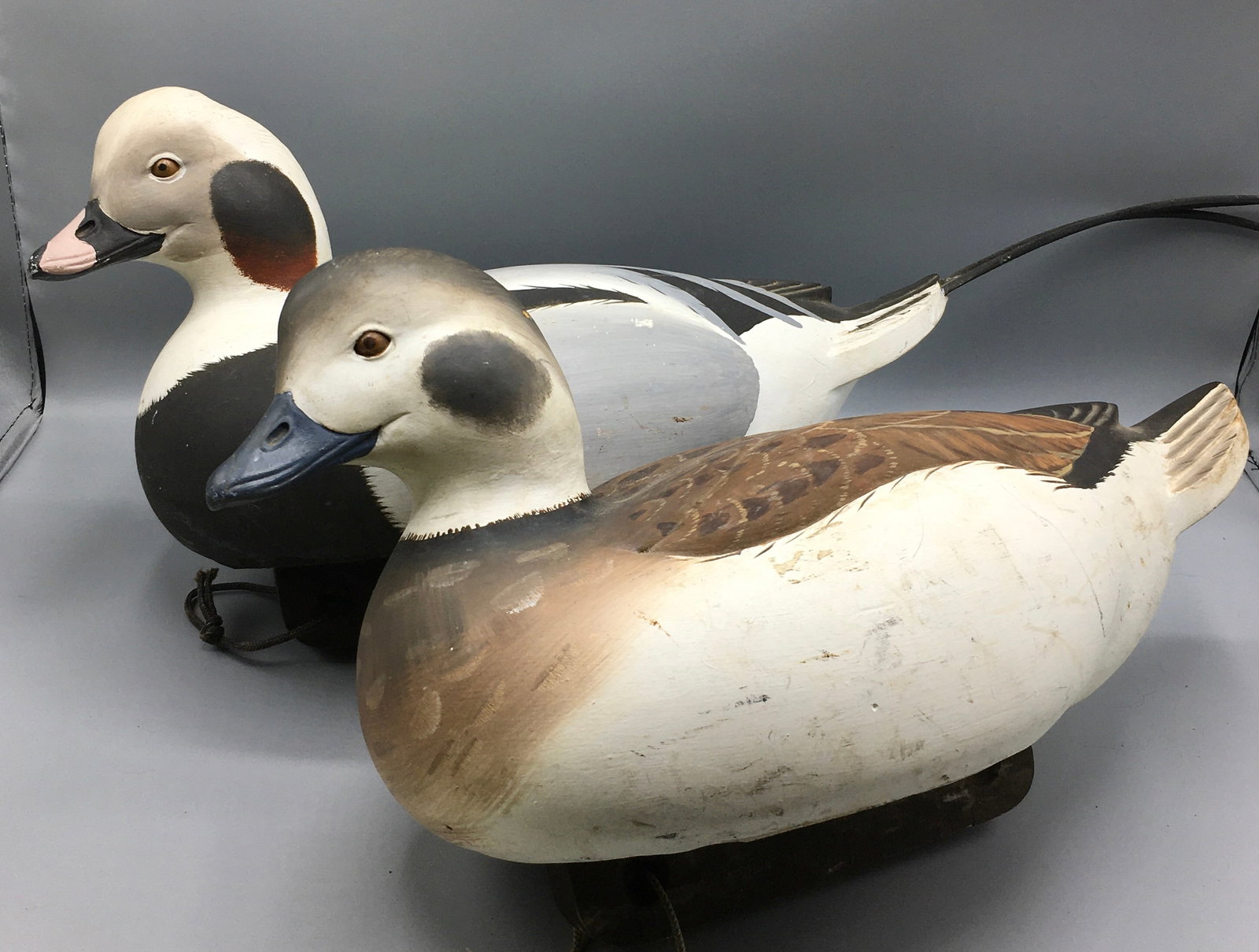 Pair of Old Squaw Decoys by Keith Mueller: A pair of lifesize Old Squaw or Long-Tailed decoys cast from high-impact foam and hand-painted. Original paint with light wear.