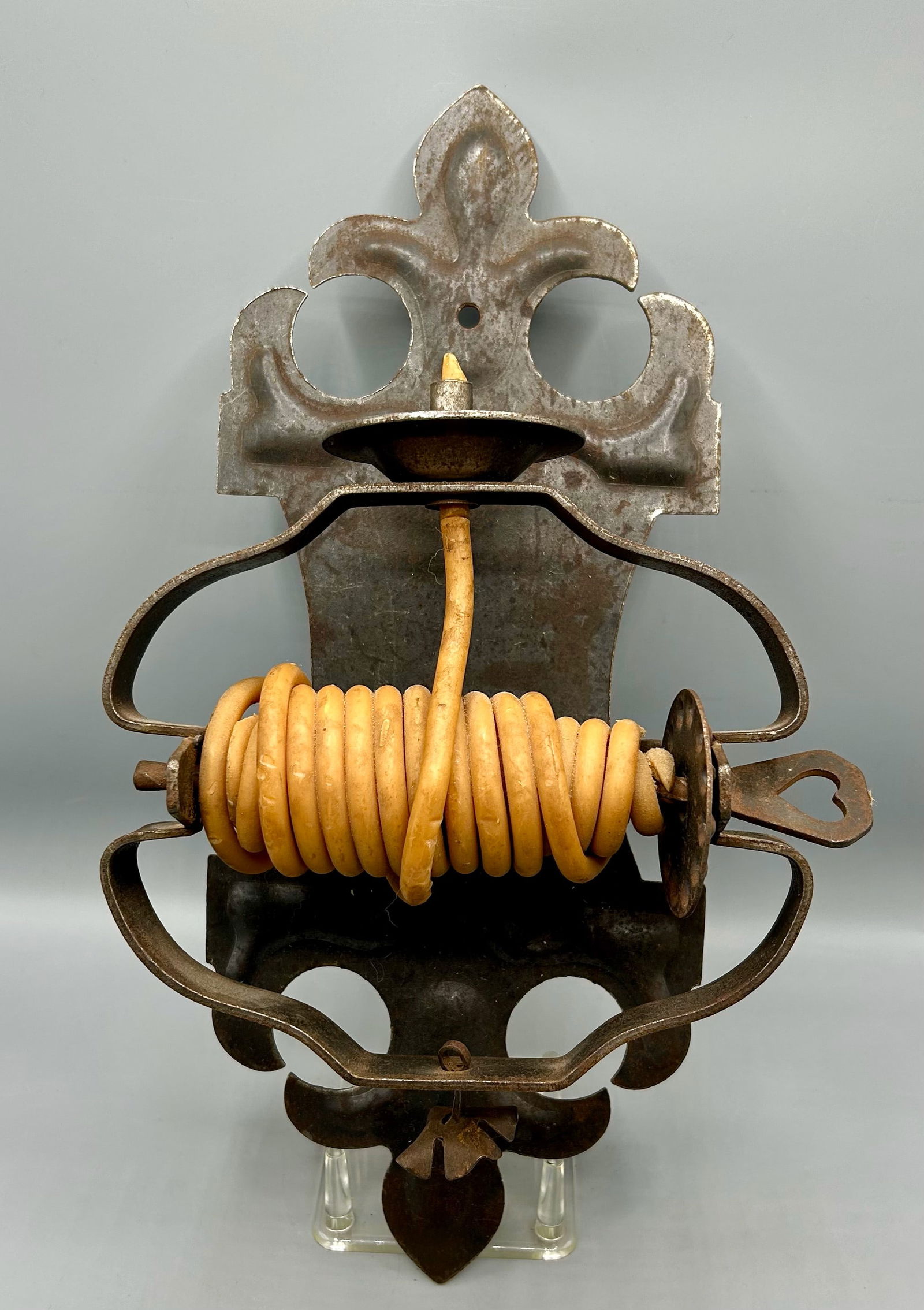 Rare Roll-Up Wax Candle Metal Wall Sconce (1 of 3)