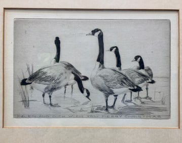 Christmas Card Etching by Richard E. Bishop