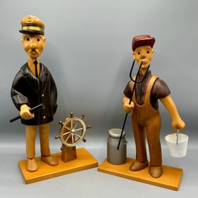Two Carved Wooden Figures - a Captain and a Farmer
