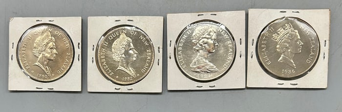 Four New Zealand $1. Coins with Native Birds