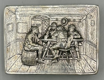 Silver Repousse Box with Tavern Scene