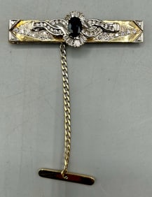 A Diamond and Sapphire 14 Kt Gold Tie Clasp