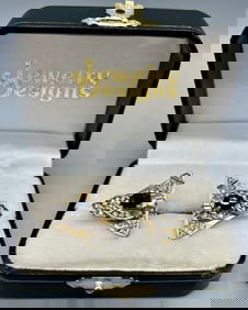 Two Diamond and Sapphire 14 Kt Gold Cuff Links