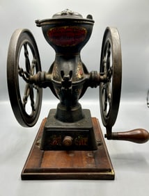Antique Two Wheel Cast Iron Coffee Mill / Grinder