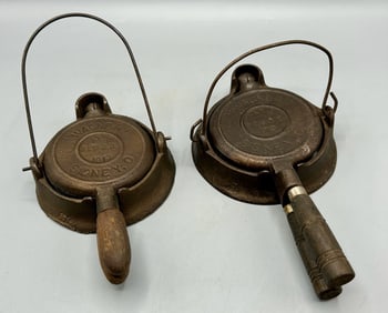 Two Miniature Cast Iron Waffle Irons