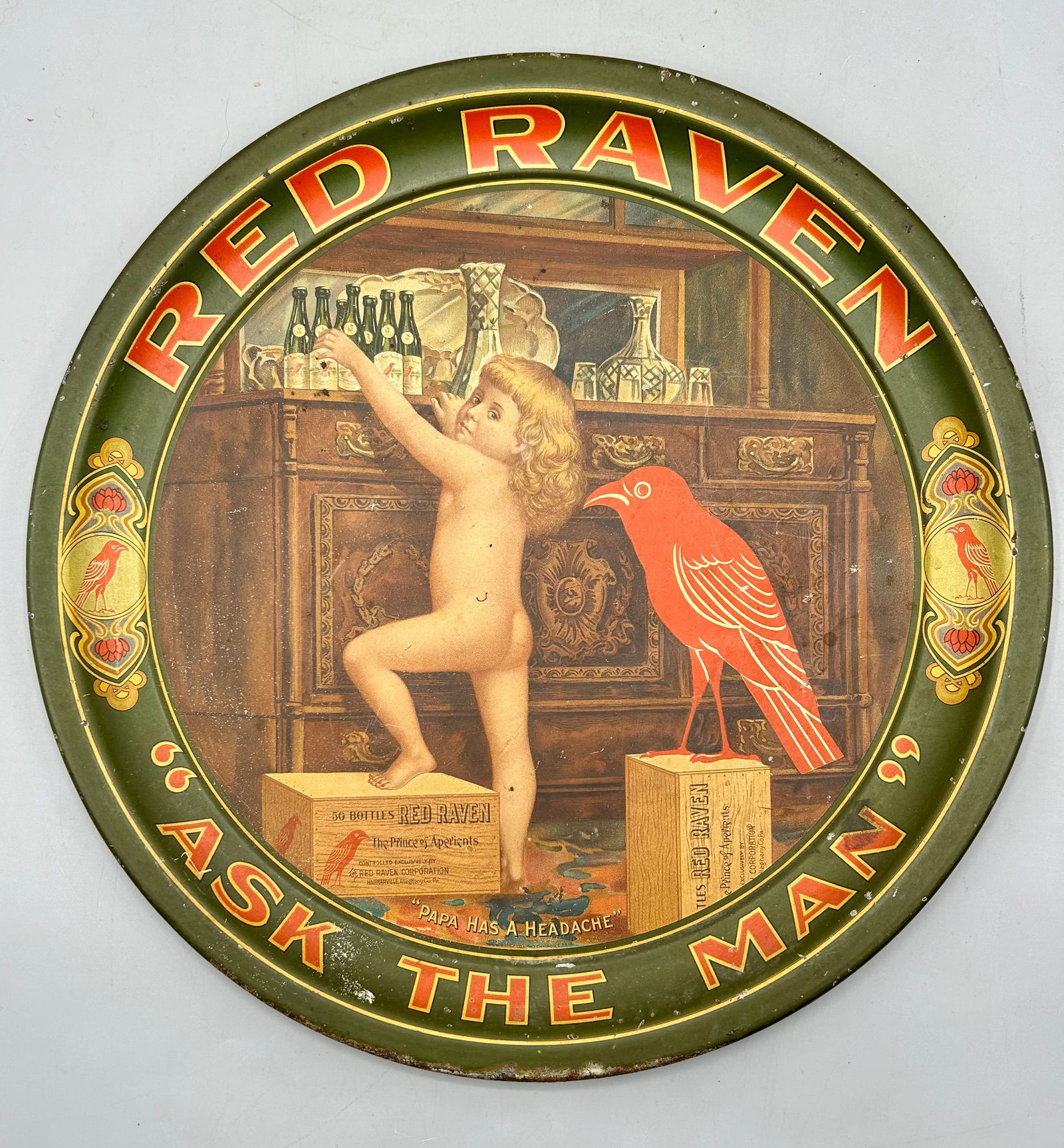 Antique Red Raven, "Ask The Man"  Serving Tray (1 of 2)