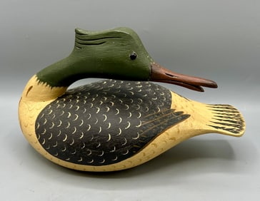 Turned Head Merganser Decoy by Byron E. Bruffee