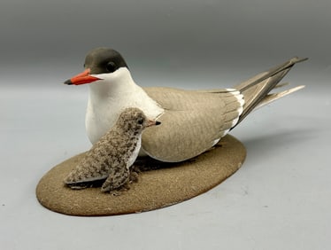 LifeSize Common Tern with Chick Carving by Higgins