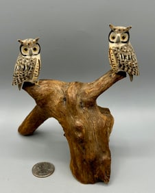 Rare Pair of Miniature Owls by Russ Burr