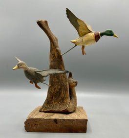 Miniature Pair of Flying Mallards by Russ Burr