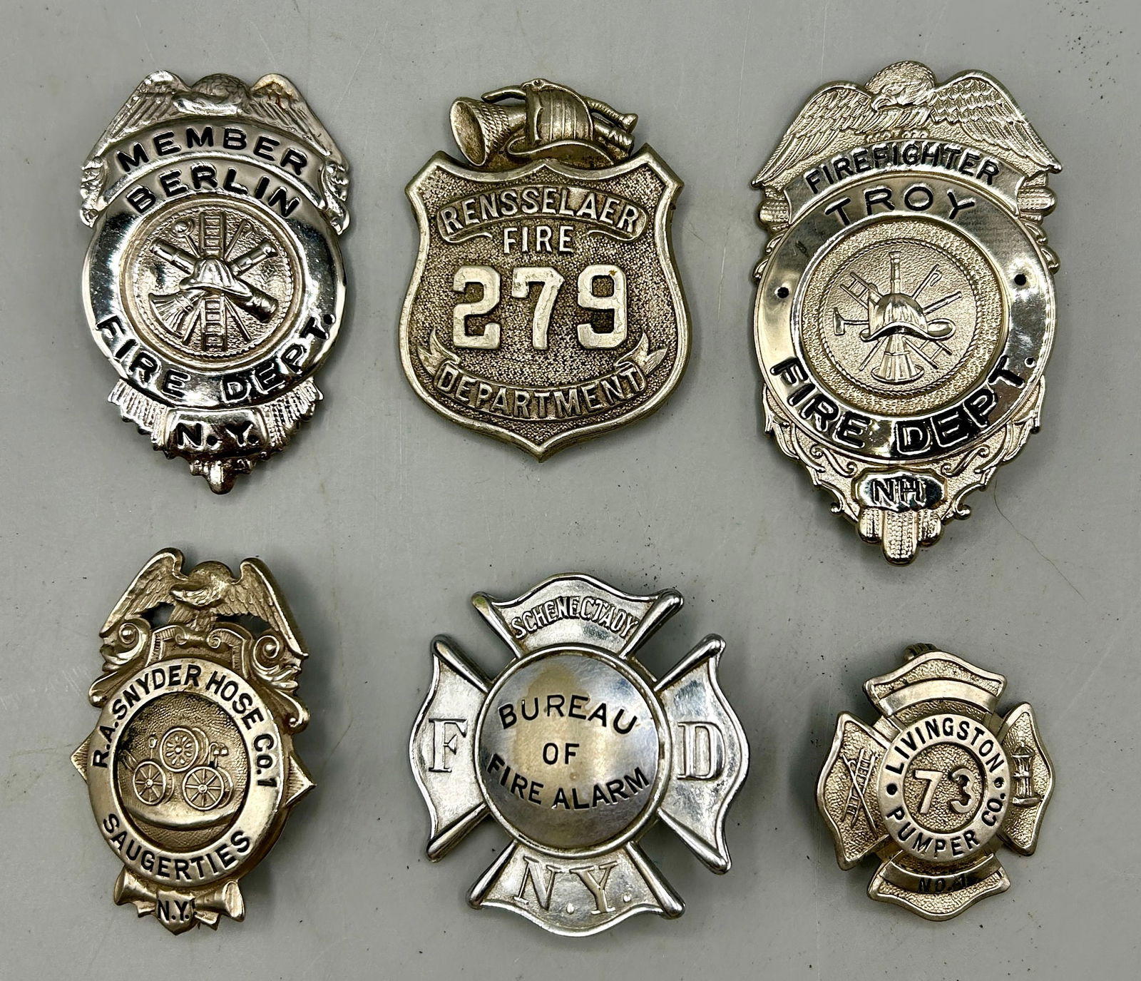 Six Hudson Valley Area Fire Department Badges (1 of 2)