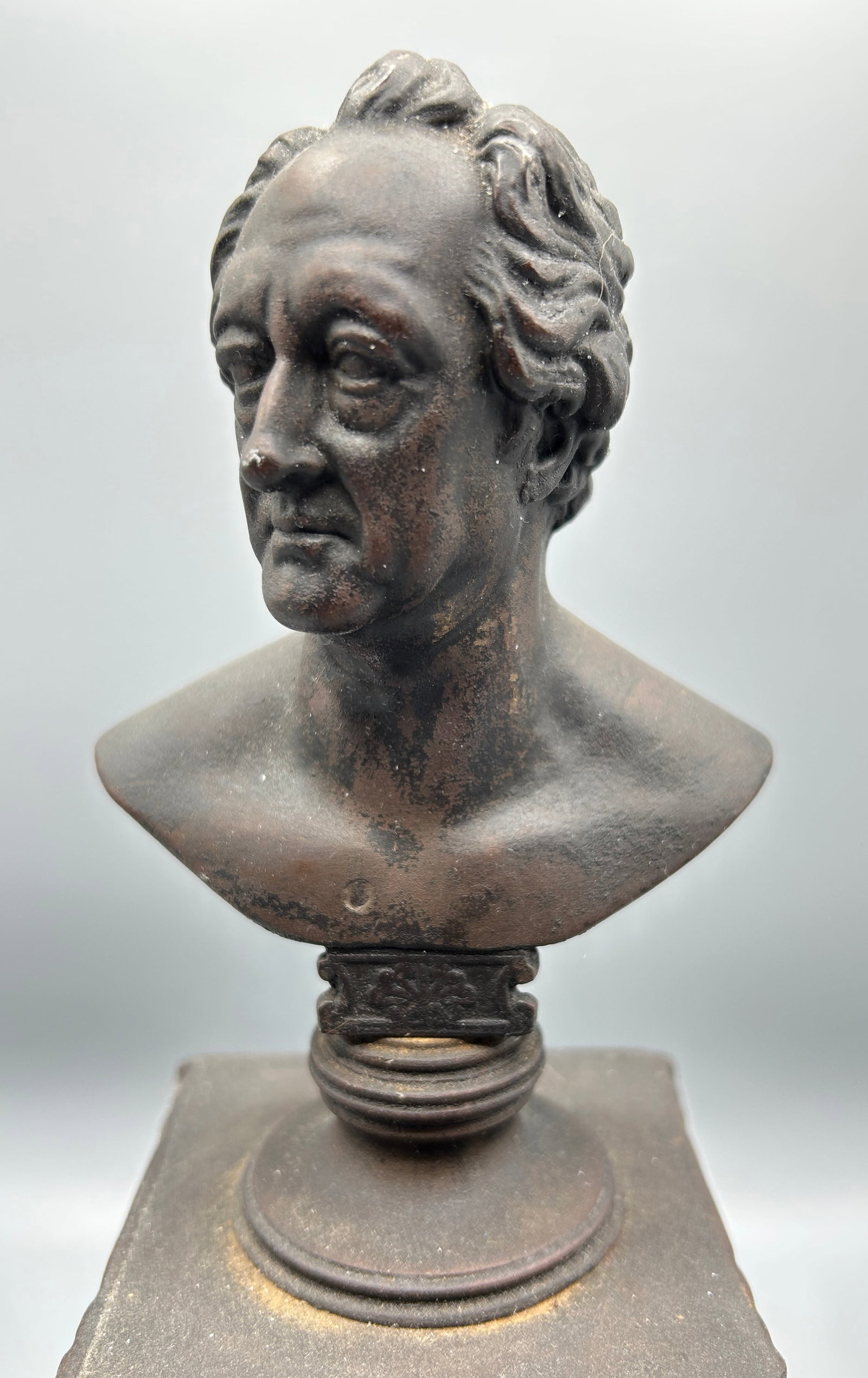 Cast Iron Bust of a Historic Gentleman: A 12 inch high cast iron bust of a historic gentleman.