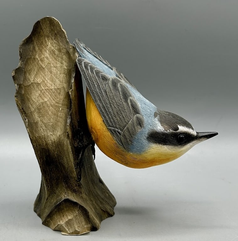 Life Size Red-Breasted Nuthatch by Dodd: A life size Red-breasted Nuthatch by Dodd. In original paint and condition.
