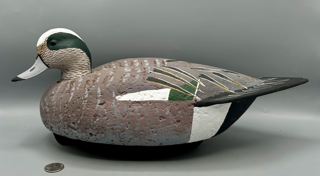 Cork Widgeon from a Martha's Vineyard Rig: A 16 inch cork Widgeon duck decoy from a vintage Martha's Vineyard hunting rig. In original paint with light wear.