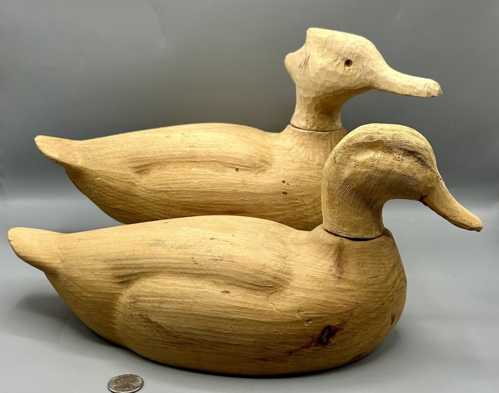 Five Unfinished Decoys: Five life-size unfinished decoys - as found