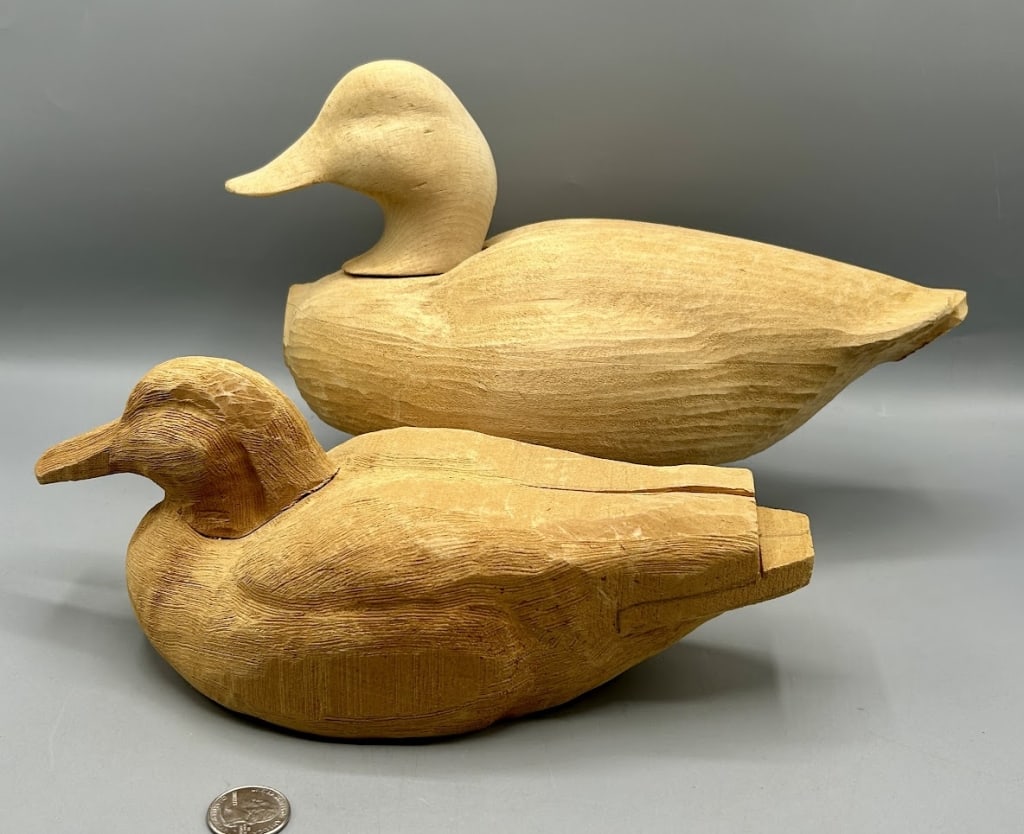 Six Unfinished Decoys: Six life-size unfinished decoys - as found.