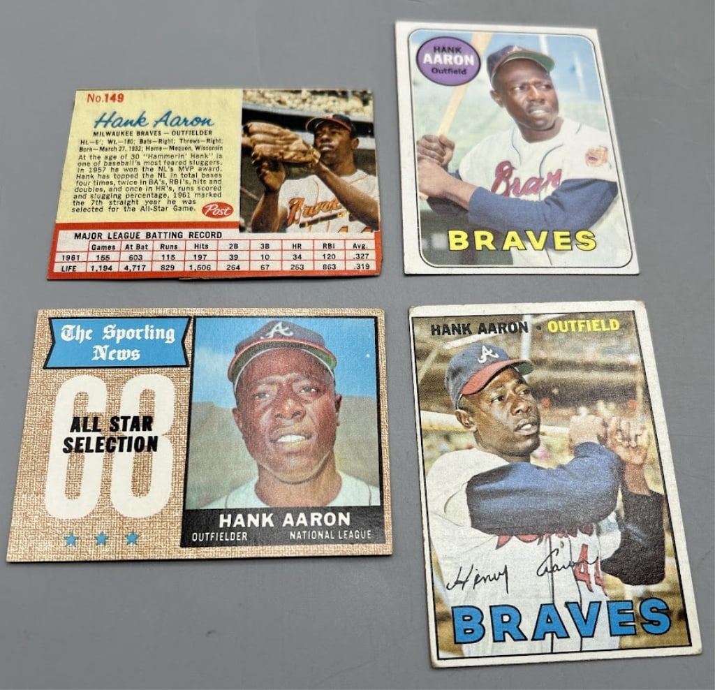 Four Hank Aaron Baseball Cards (1 of 2)