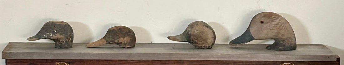 Historic Decoy Heads from the Coffin Family, Nantucket: Four Decoy heads remnants of rigs used by the Coffin Family on Tuckernuck Island, Nantucket County, MAHistory of decoy rigs used on Tuckernuck Island by the Coffin Family, beginning with an old primit
