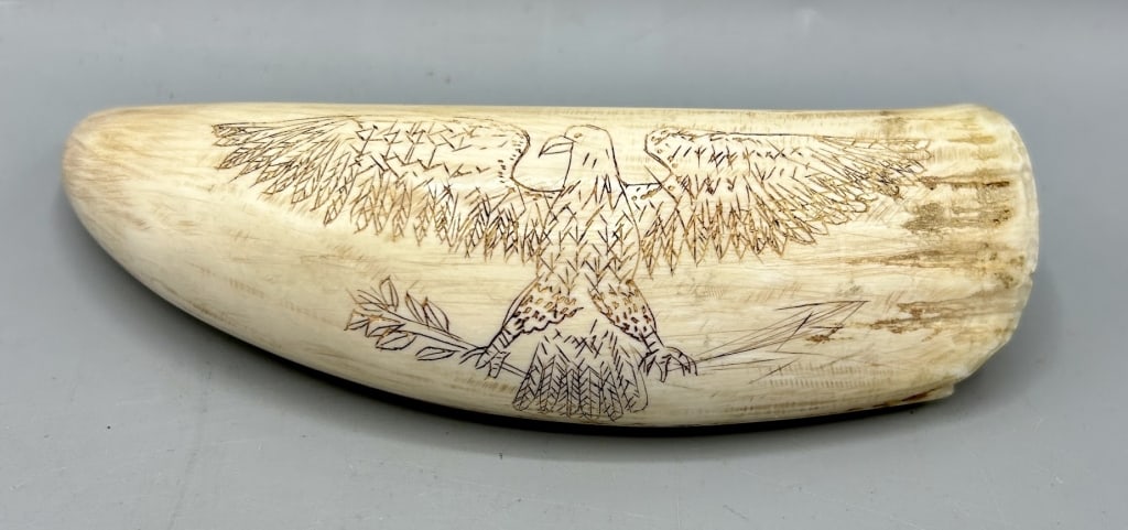 Old Scrimshaw with Ship and Eagle Motifs (1 of 3)